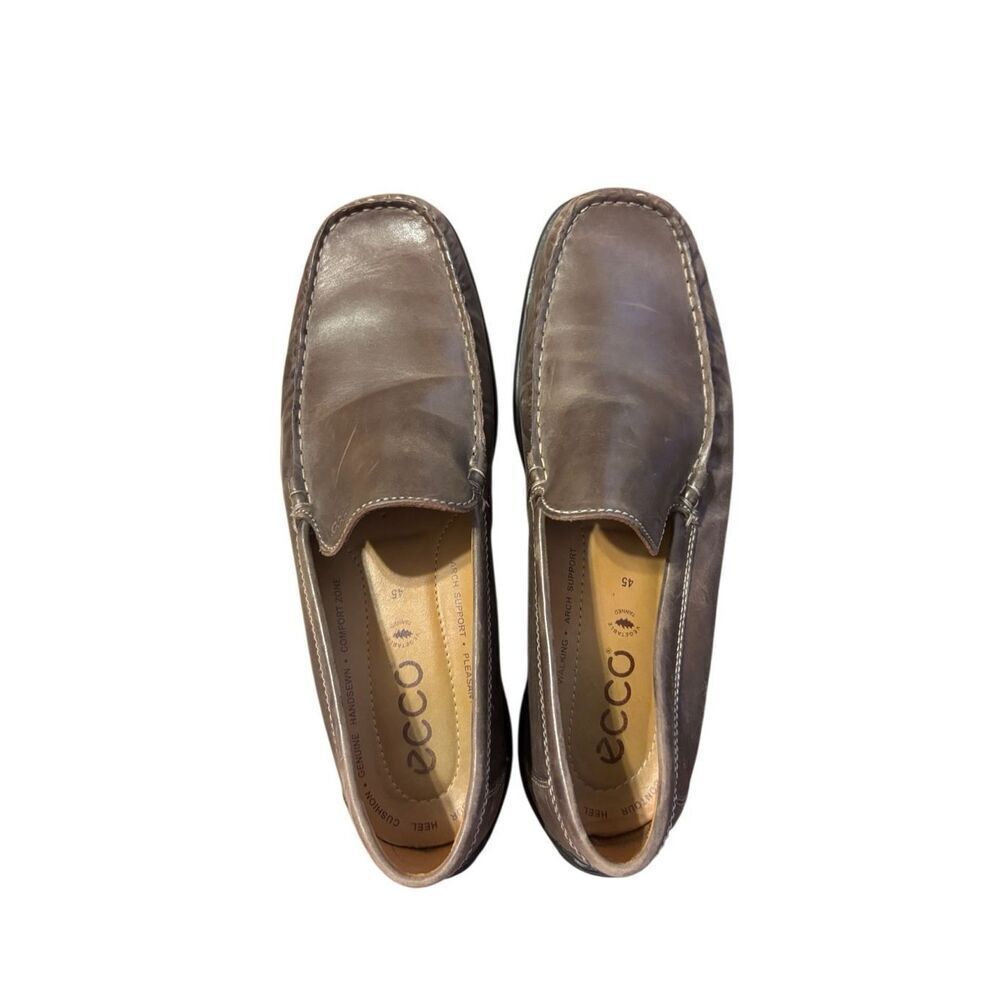 Men’s 45 Ecco brown leather driving shoe slip on loafer comfort